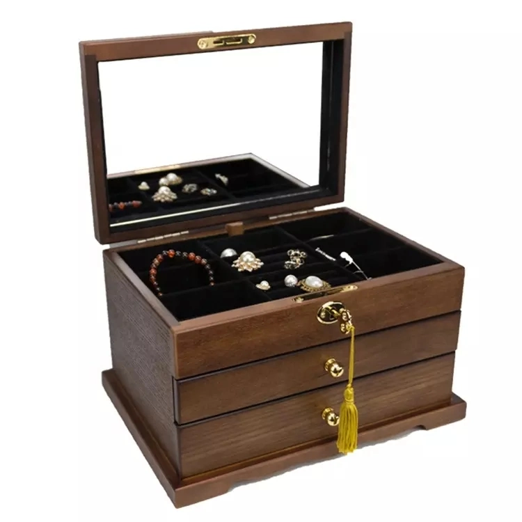 Badge Box Medal Box 4 Drawers Brown Luxury Jewelry Case High Quality with Window Wooden Jewelry Storage Box Jewelry Storage Case