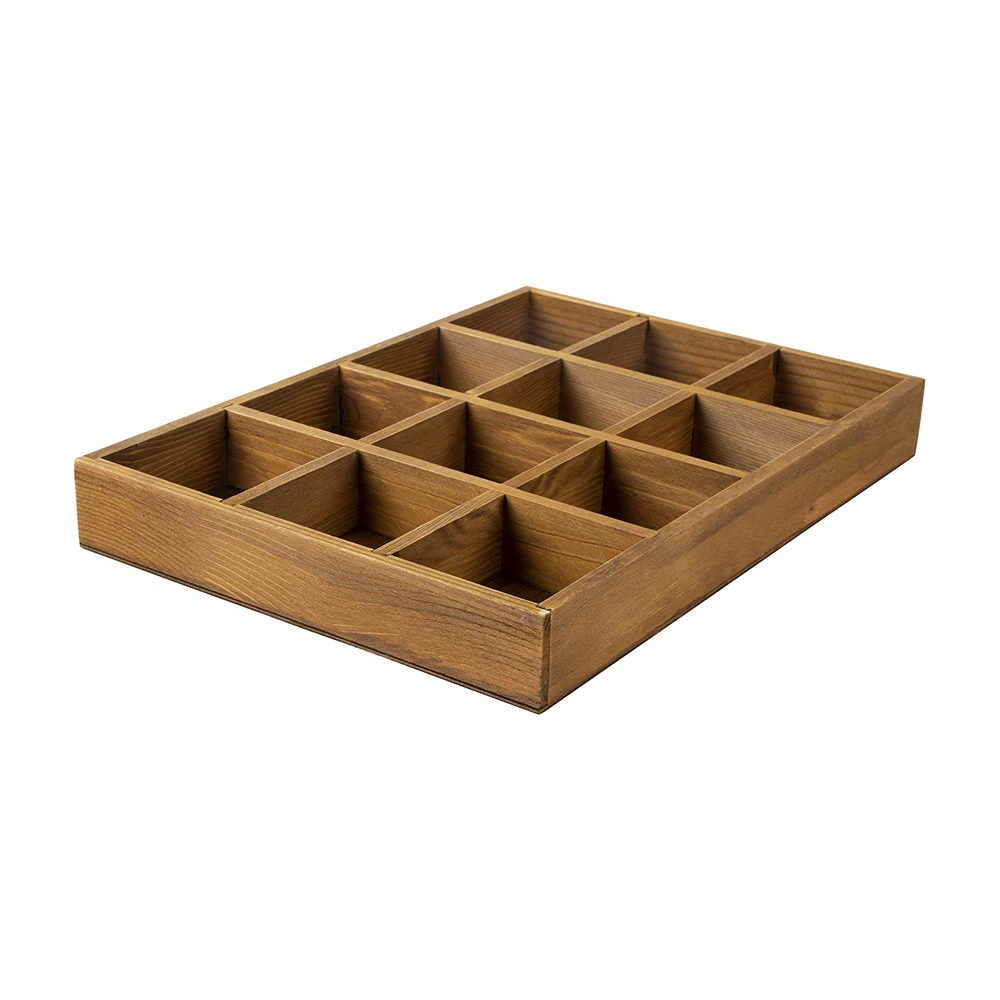 Wooden/Wood Multi-Grid Box/Tray with Dividers for Jewelry/Tea Bag/Souvenir/USB Cable/Drug Storage