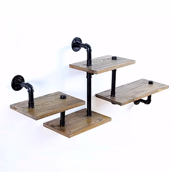 Black Industrial Crafts Wall Mount Iron Pipe Shelf Metal Decorative Pipe Book Shelf Brackets Easy to Install Shelves