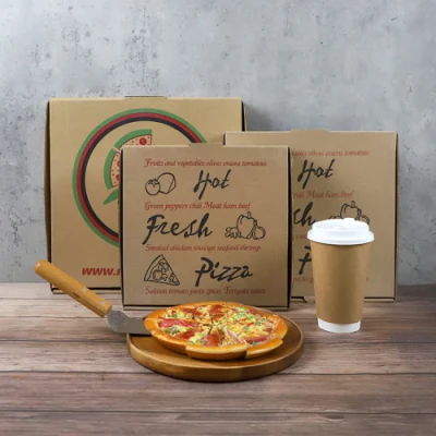 Wholesale Disposable Custom Printed Logo 6 8 9 10 12inch Restaurant Corrugated Kraft Paper Cartons Take Away Pizza Boxesoem/ODM