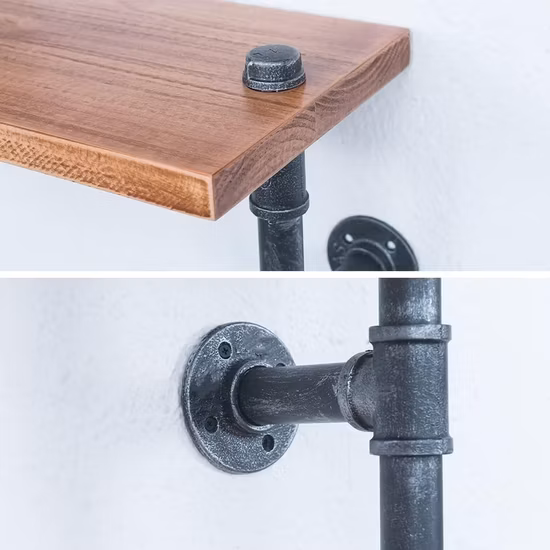 Industrial Pipe Cast Iron Pipe Book Decorative Shelf Brackets Shelf Creative Hook Furniture Wall Hanging with Wooden
